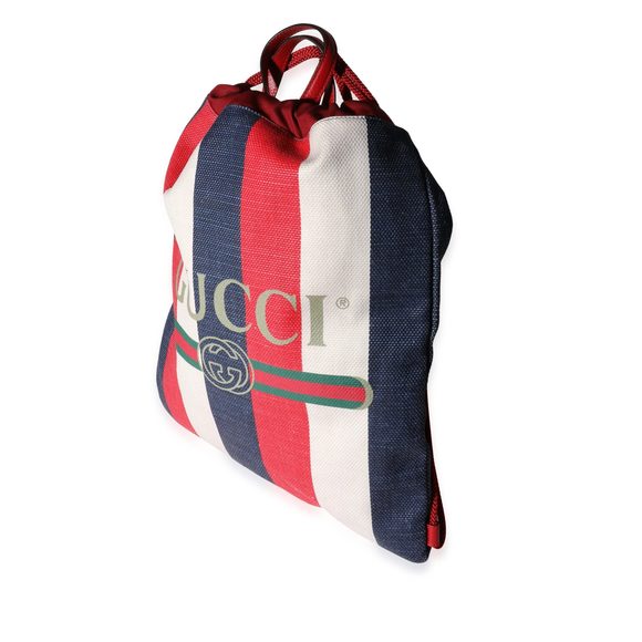 Gucci Red, White & Blue Striped Canvas Sylvie Drawstring Backpack Tote - Picture 2 of 7